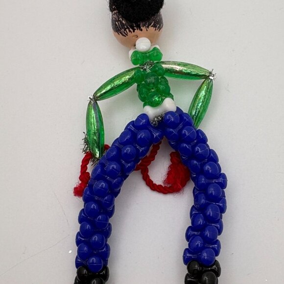 Vintage Beaded Cowboy Christmas Tree Ornament With Red Lasso Handmade Bendable - Picture 2 of 6